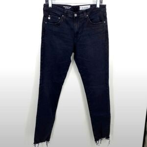 🌹AG The Legging Super Skinny Black Raw Hem Cropped Denim Jeans Pants Size 29 R